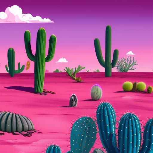 Pink Desert Landscape with Graffiti Art Style