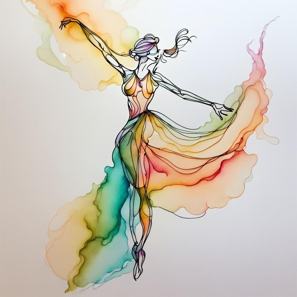 Single Line Ink Doodle of a Beautiful Dancer