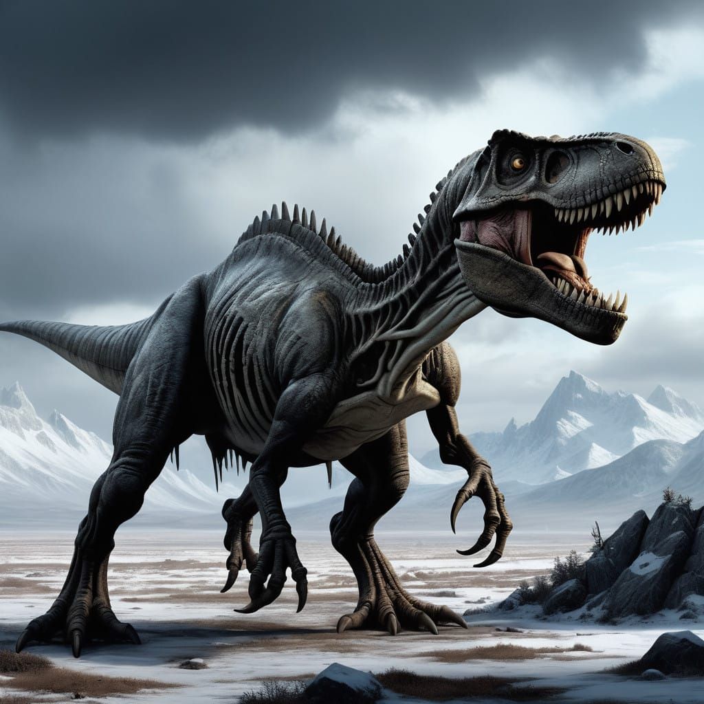 Desolate Ice Landscape with a Gaunt T-Rex