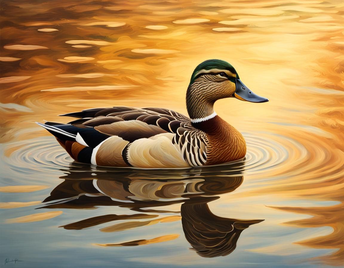 Duck in Lake: Sfumato Style Impressionist Painting