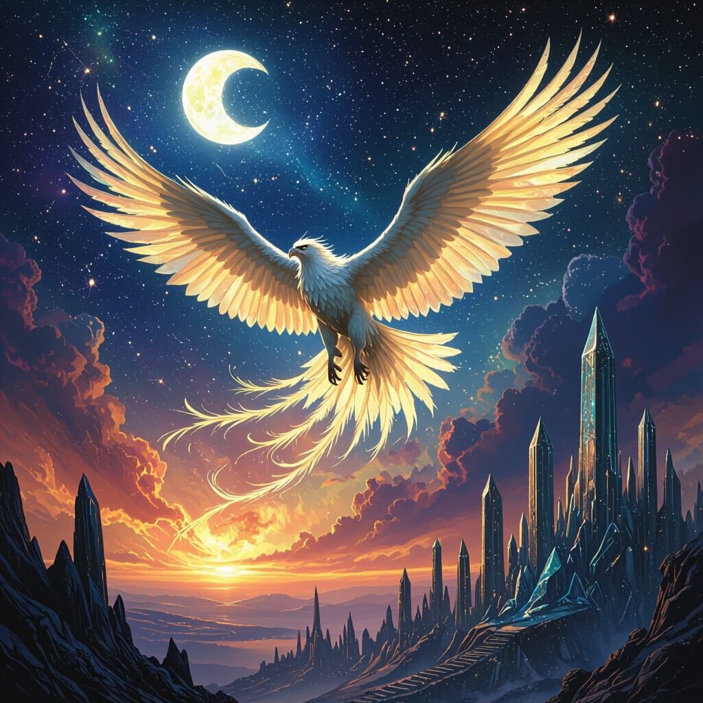 Griffin Soaring Through Nebula Sky in Epic Fantasy Style