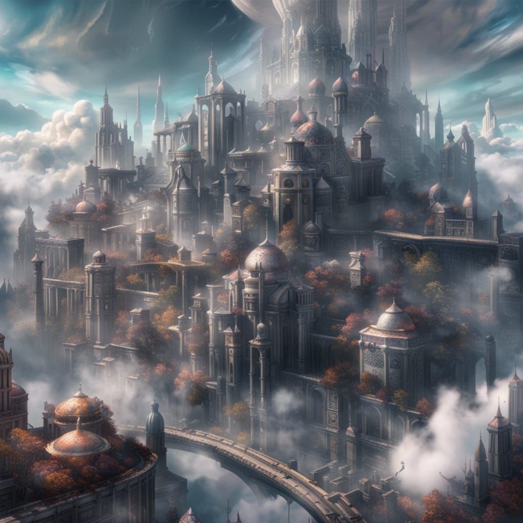 Futuristic Silver City in the Clouds: Rococo Style