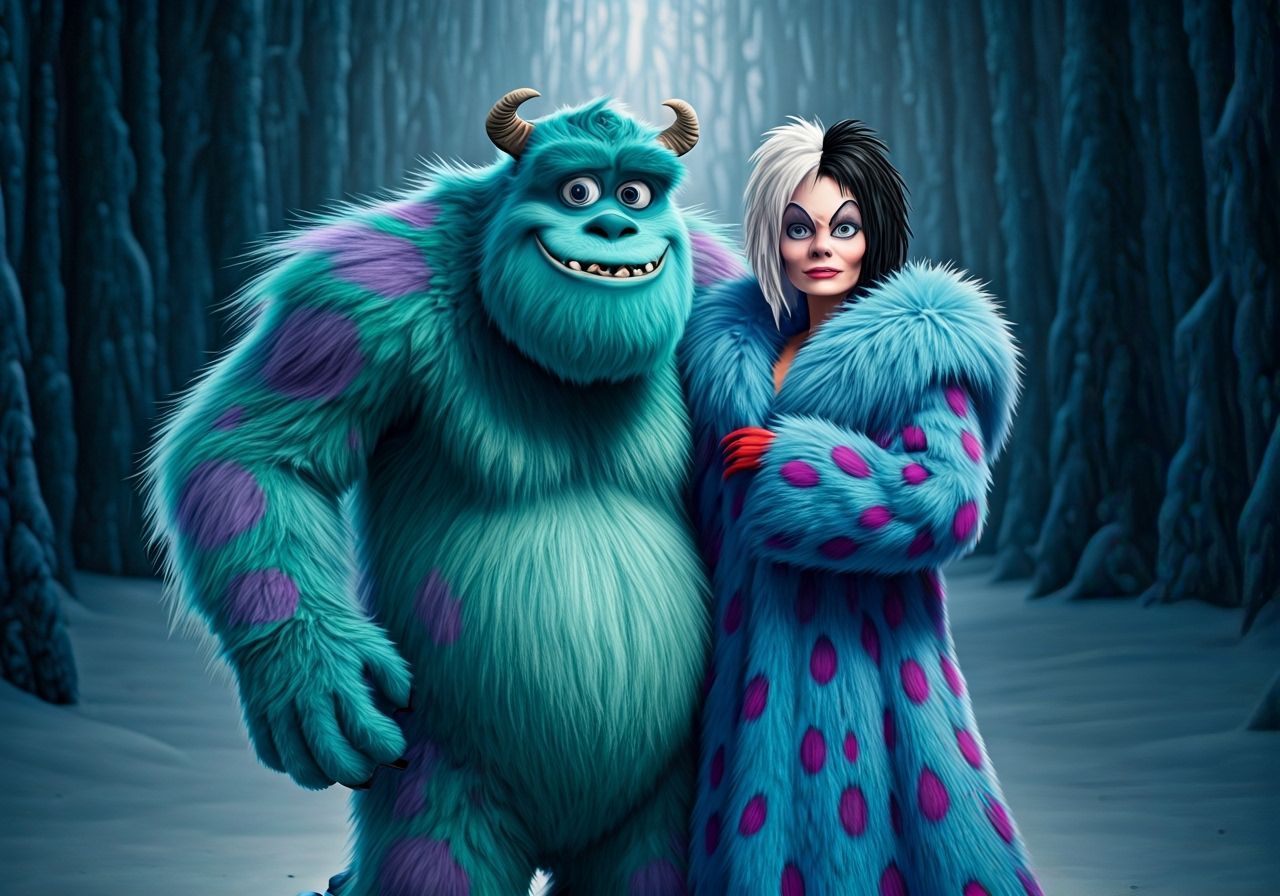 Abominable Snowman & Cruella de Vil in Disney Style