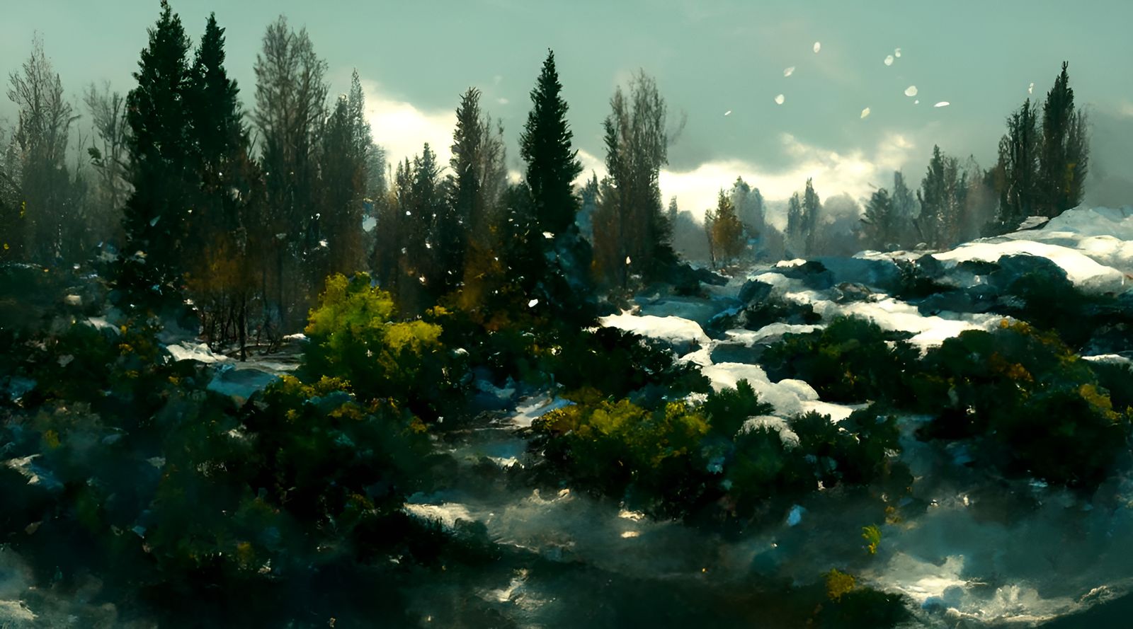 Autumn River Through Forest Landscape Painting