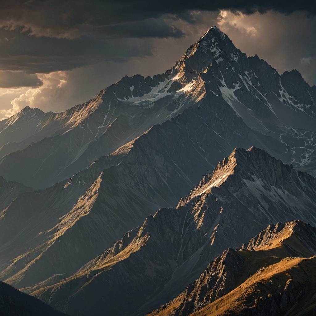 Majestic Mountain Range Concept Art in Golden Hour
