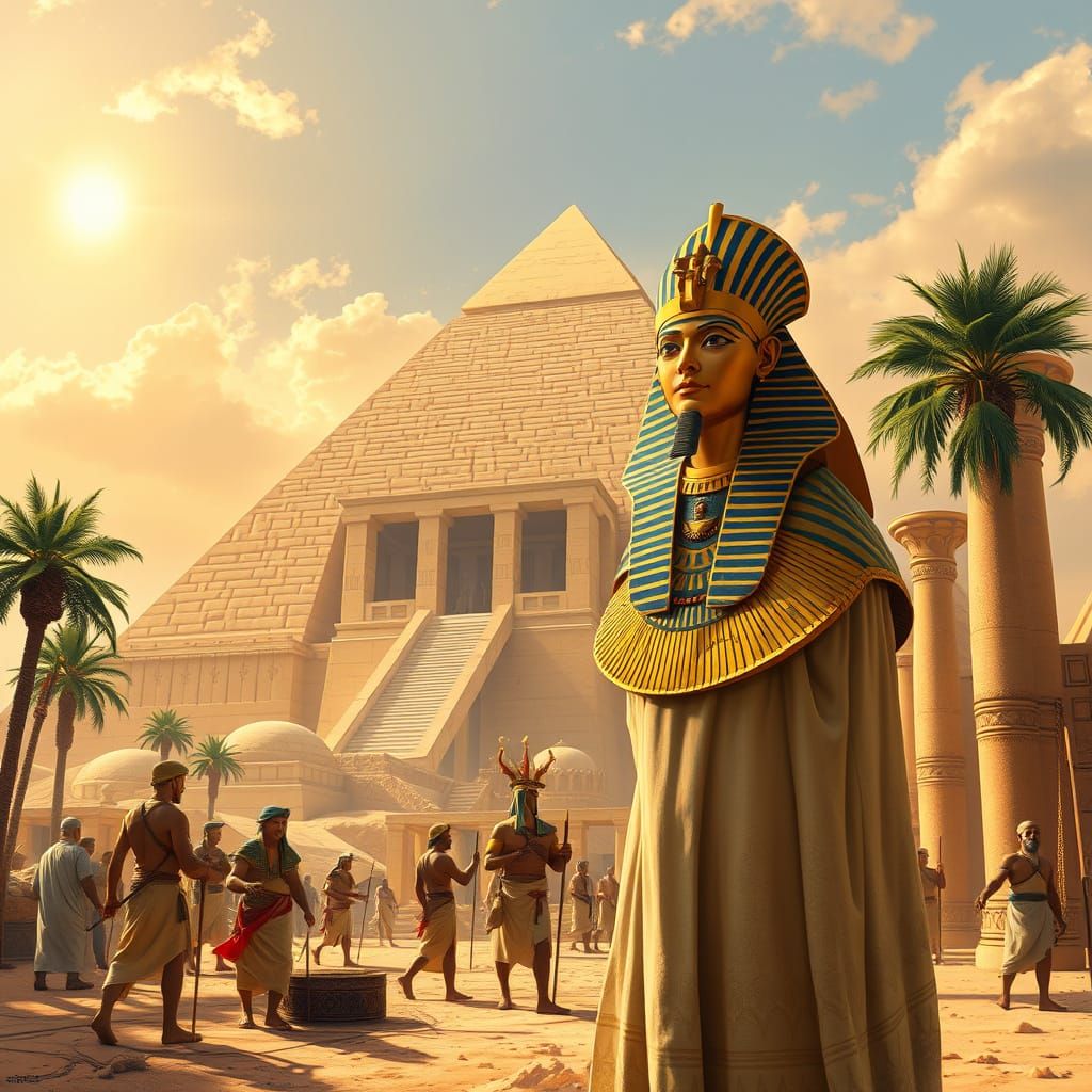 Ancient Egyptian Laborers Constructing a Majestic Temple