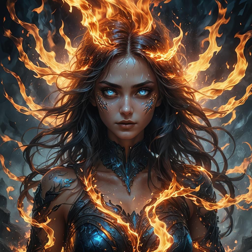 Mystical Fire Elemental in Digital Art Style