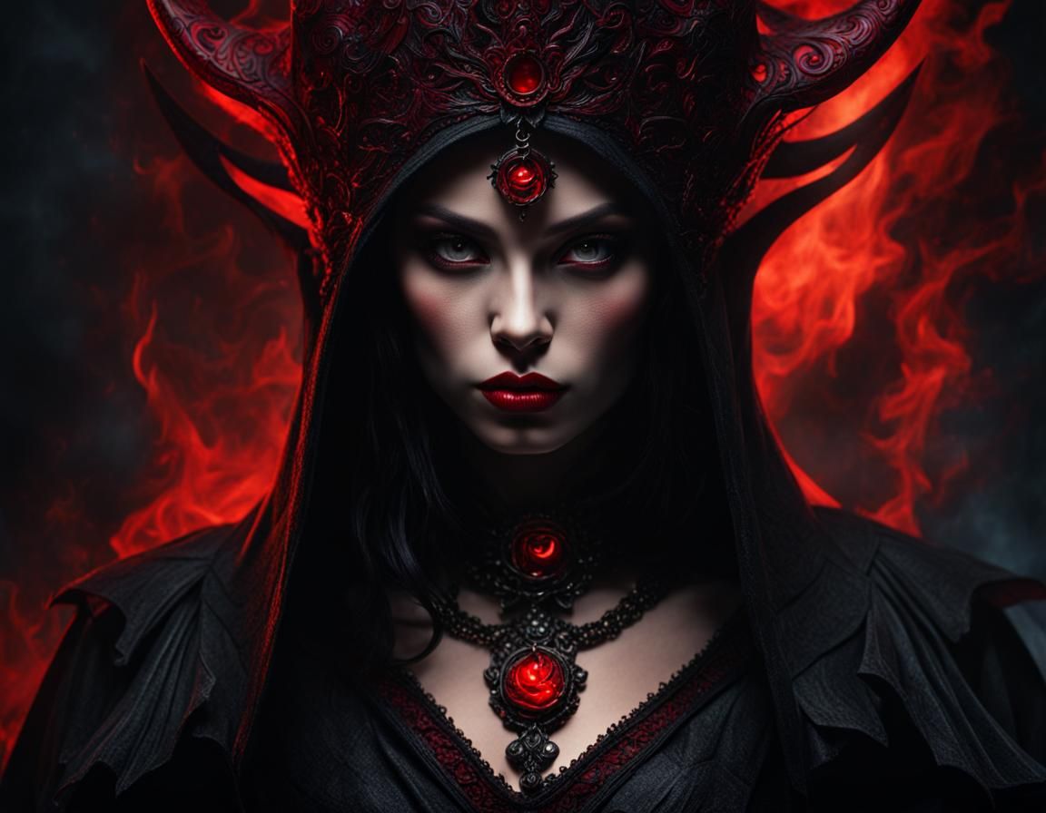 Hyperrealistic Witch Invoking a Demon