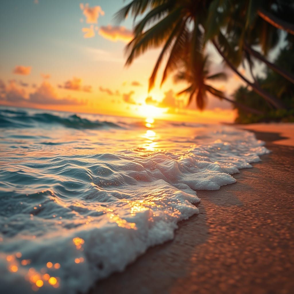 Tropical Sunset Beach in Hyperrealistic Color