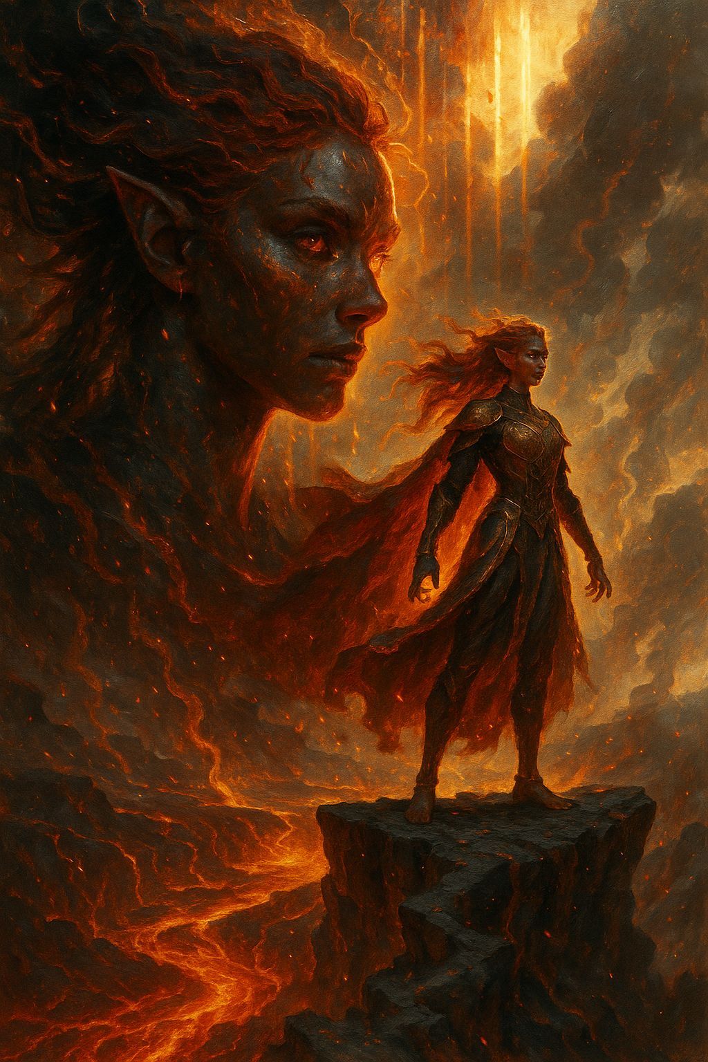 Fire Elf in Volcanic Landscape Graphic Novel Art