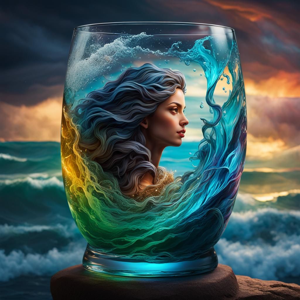 Mermaid in Glass Storm: Hyperrealistic Splash Art
