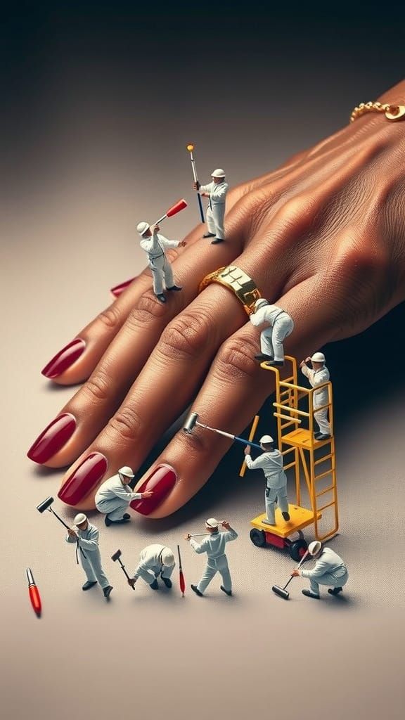 Miniature Workers Give Manicure: Ultra-Realistic Macro Photo...