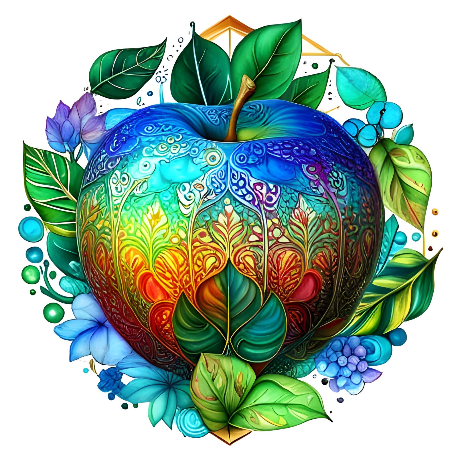 Geometric Apple in Magical Forest: Abstract Art