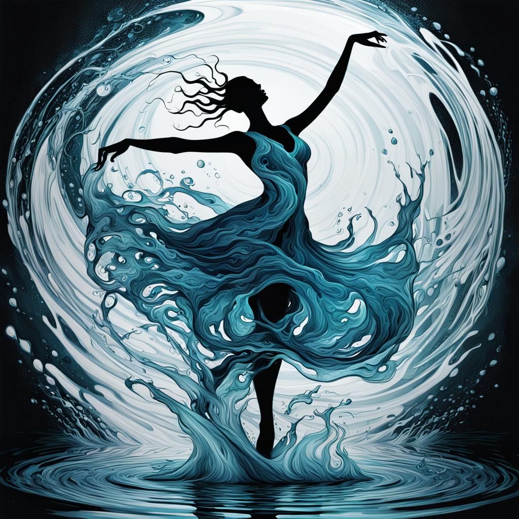 Dynamic Water Sculpture of a Dancing Witch