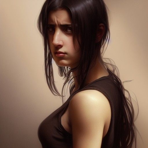 Scared Albanian Girl Portrait in Hyperdetailed Style