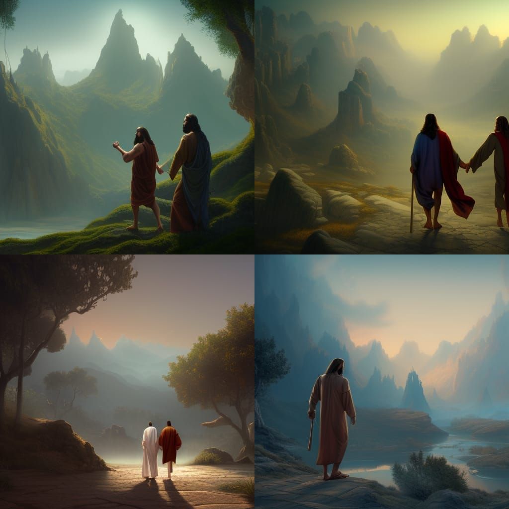 Jesus Walking Beside a Man: Detailed Matte Painting