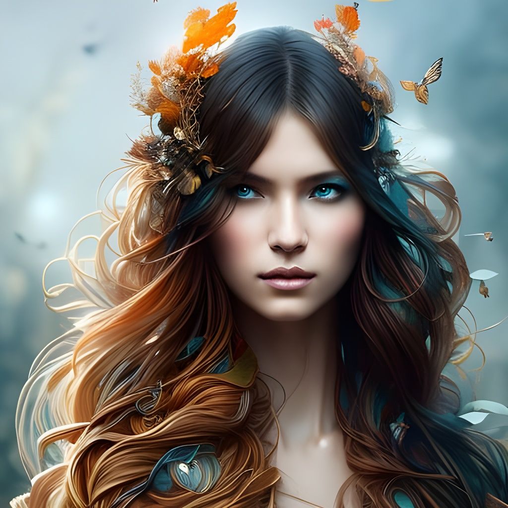 Goddess with Flowing Hair, Hyper-Realistic Digital Art