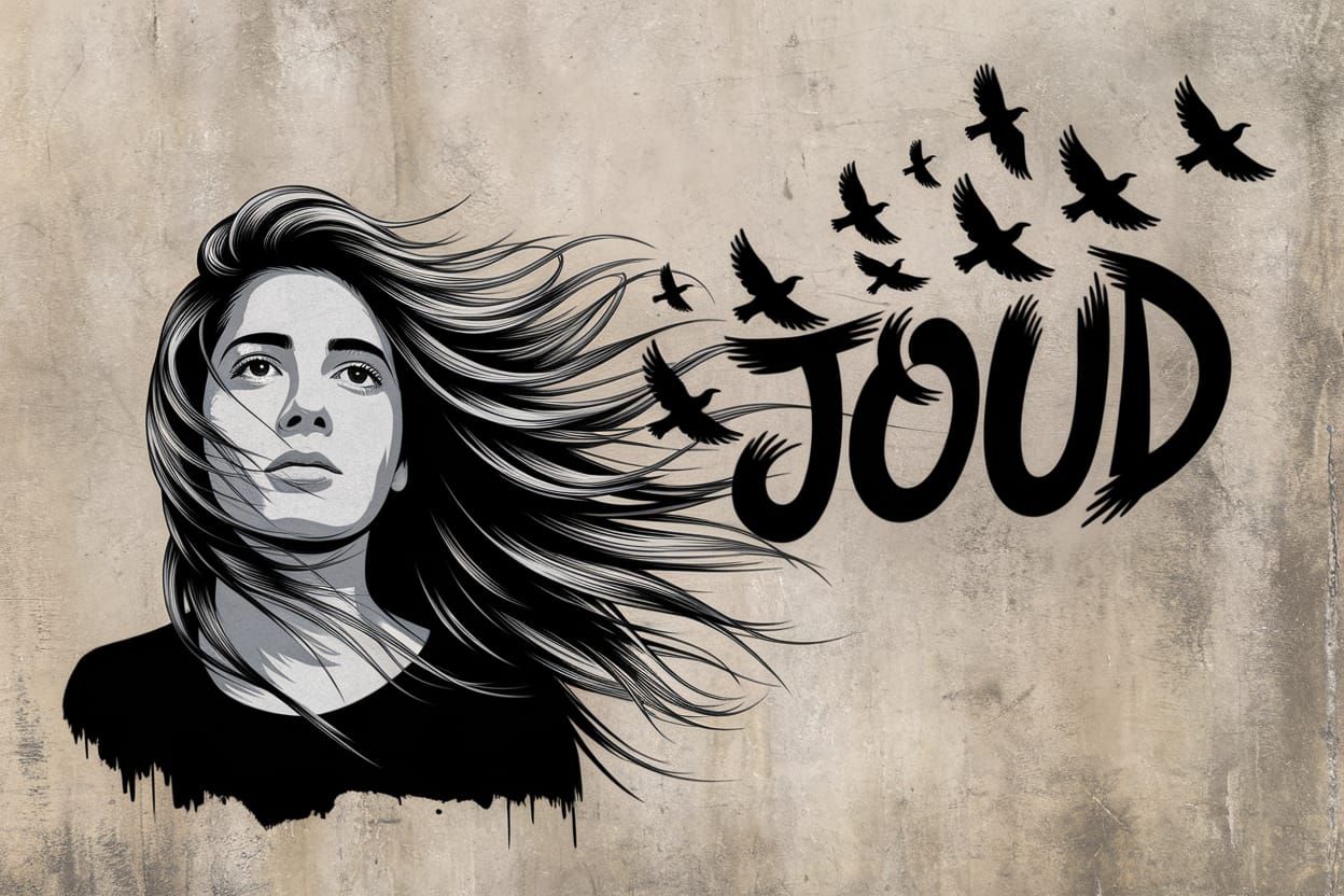 Stencil Graffiti Art: Woman Transforms into Birds, Symbol of...