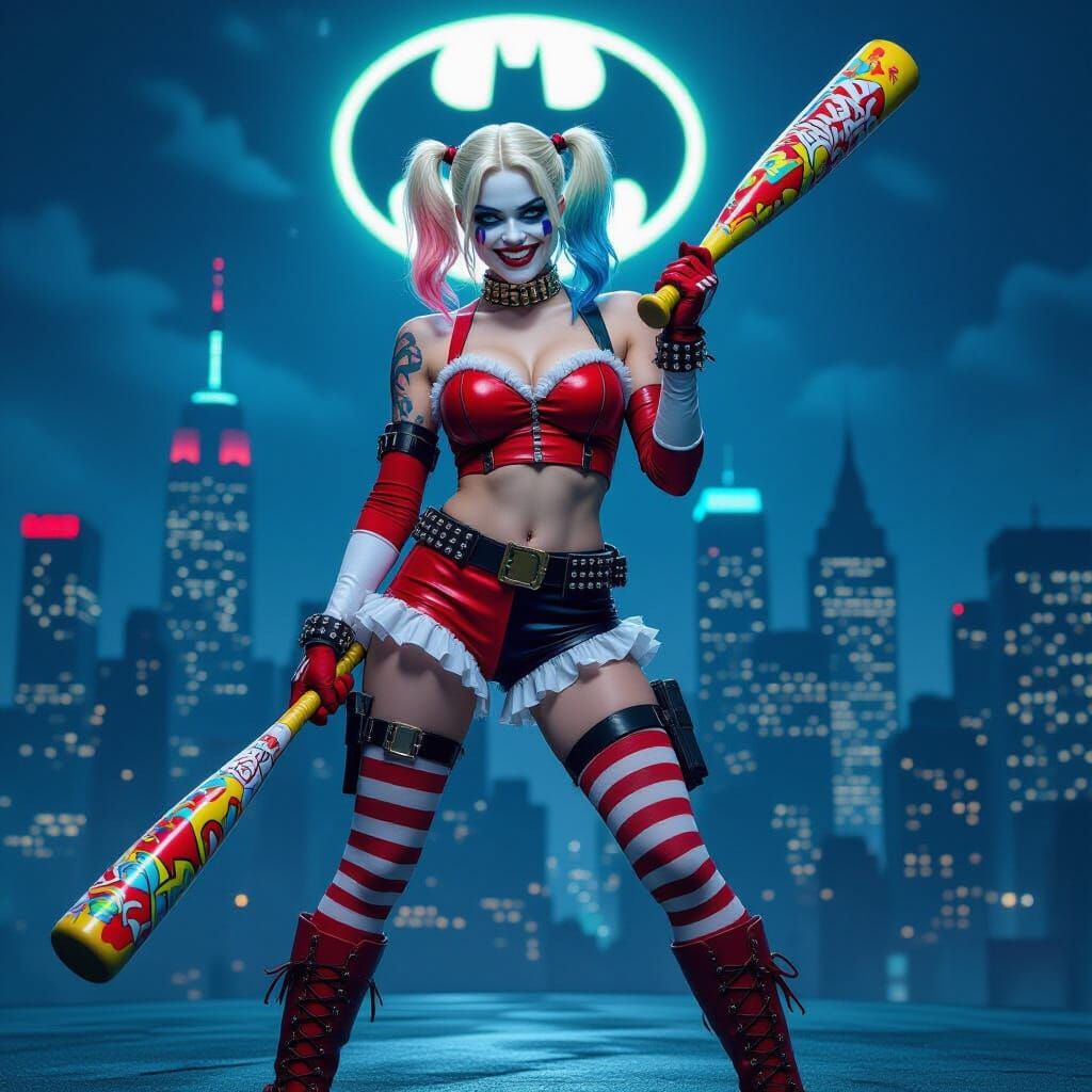 Harley Quinn in Cyberpunk Gotham: Digital Art