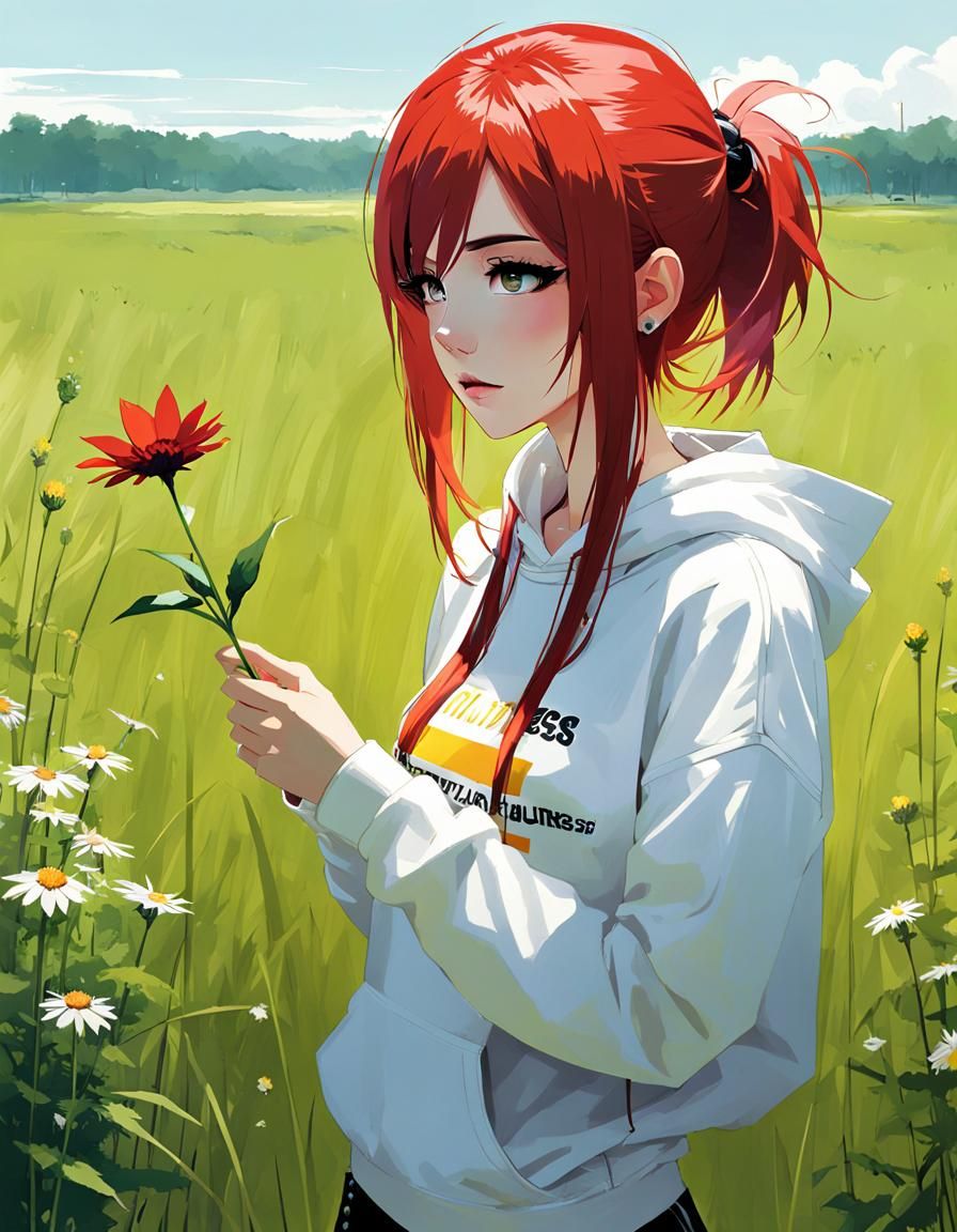 Emo Punk Princess with Flower: Anime Style Illustration