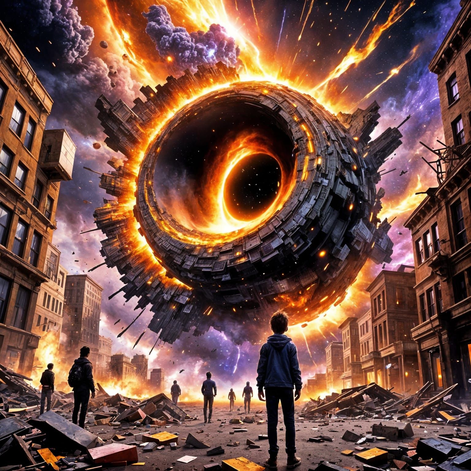 Boy Gazes at Black Hole Swallowing Universe