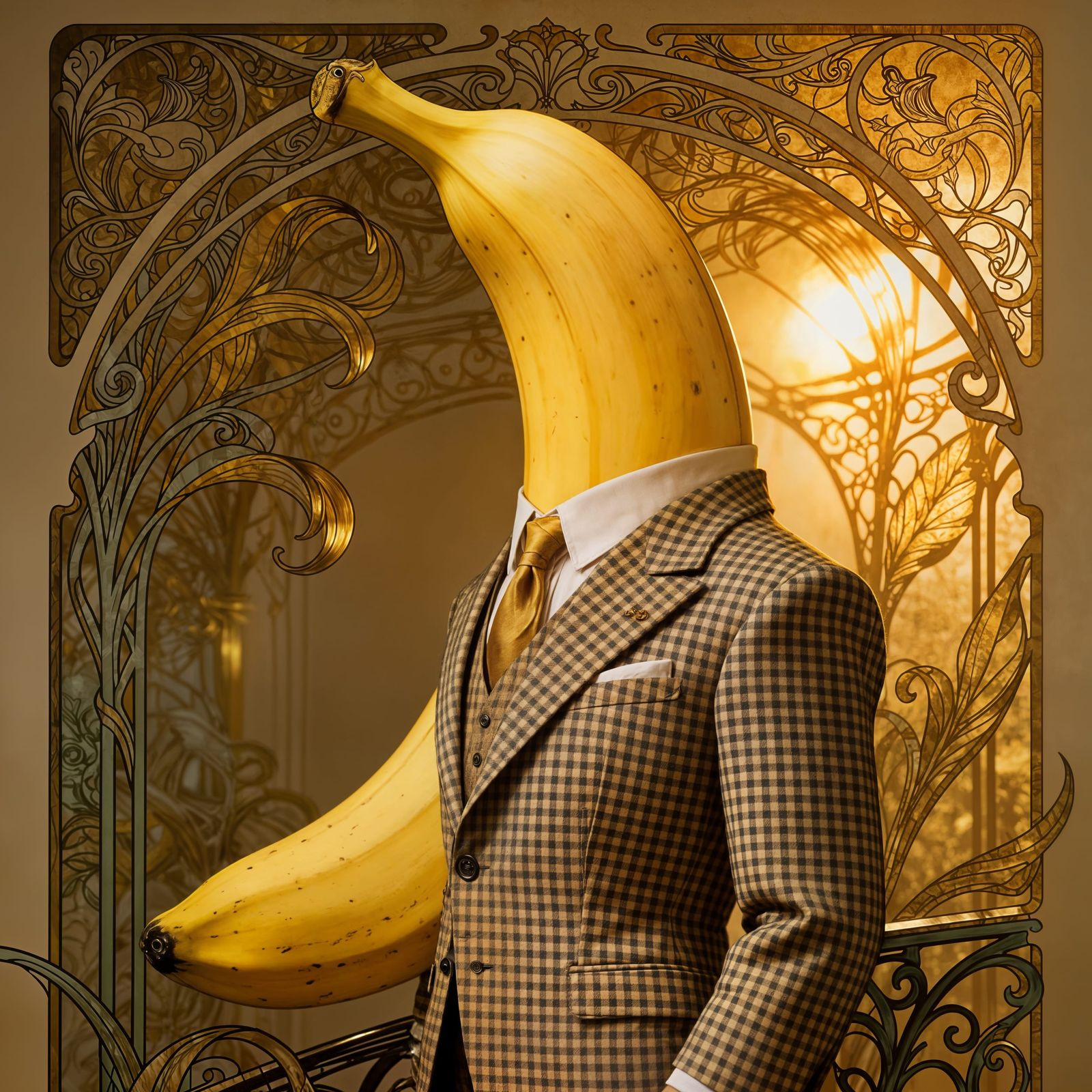 Art Nouveau Banana in a Checkered Suit