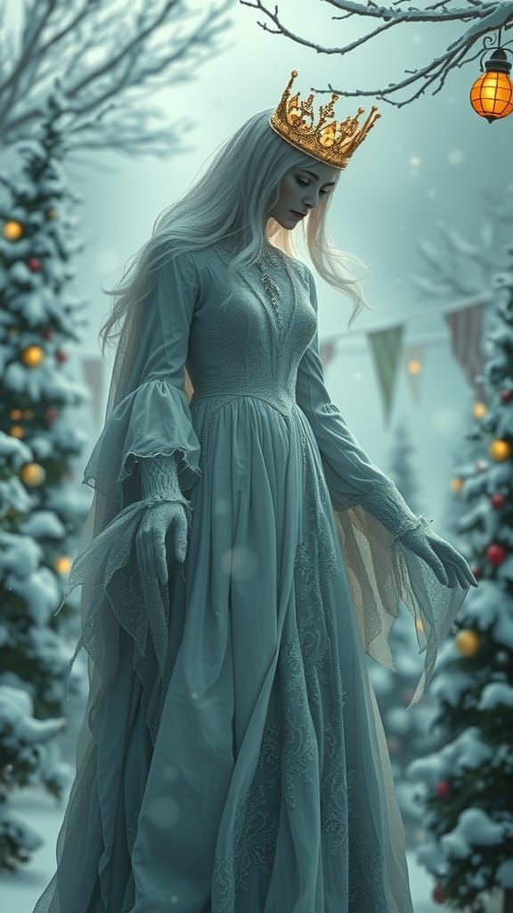Ethereal Victorian Ghost in Snow, Fantasy Concept Art