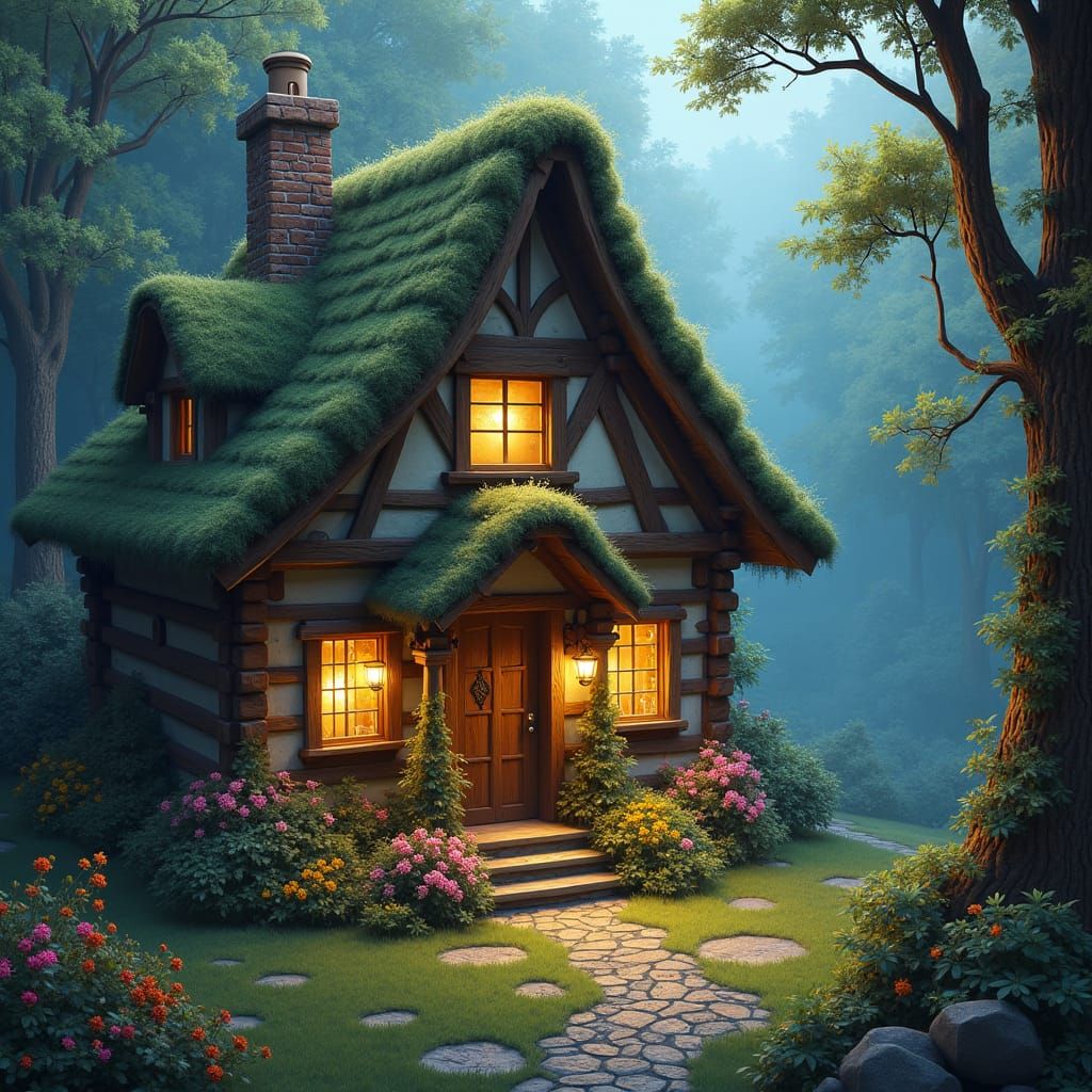 Fantasy Cottage in Teacup: Digital Matte Painting