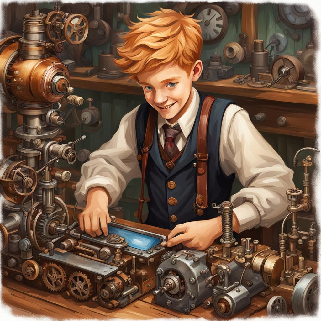 Steampunk Inventor: Boy with Strawberry Blond Hair