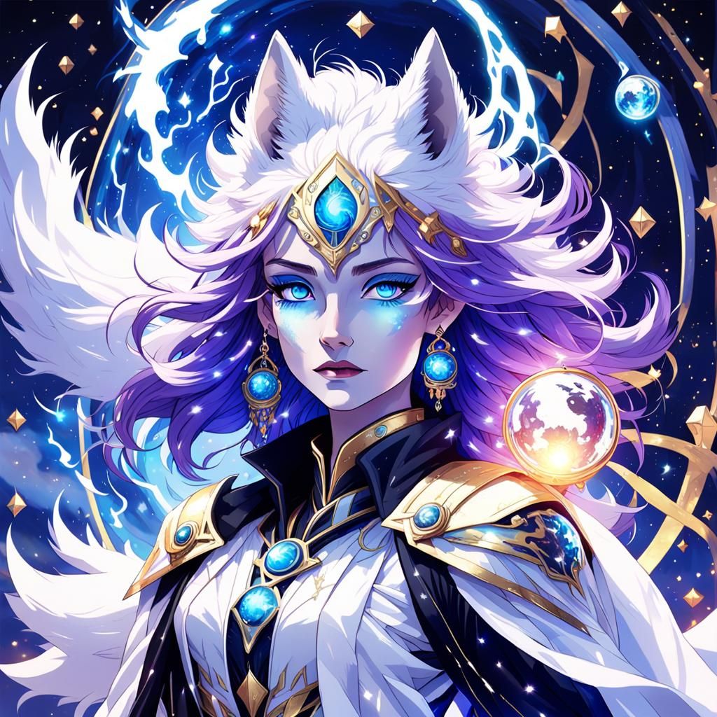 Violet Changeling with Wolf in Detailed Matte Painting