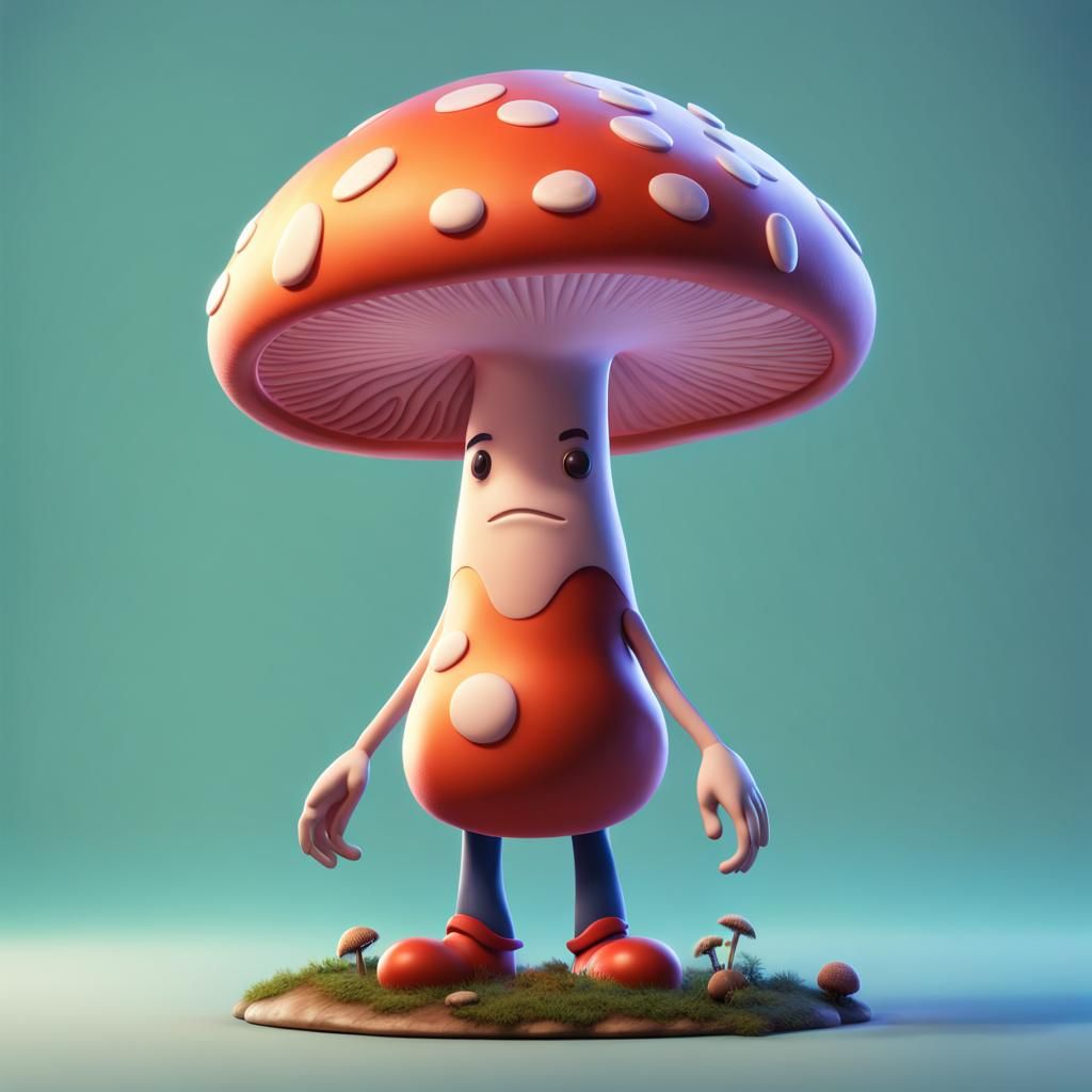 Mushroom Humanoid in Pixar-Inspired 3D Art