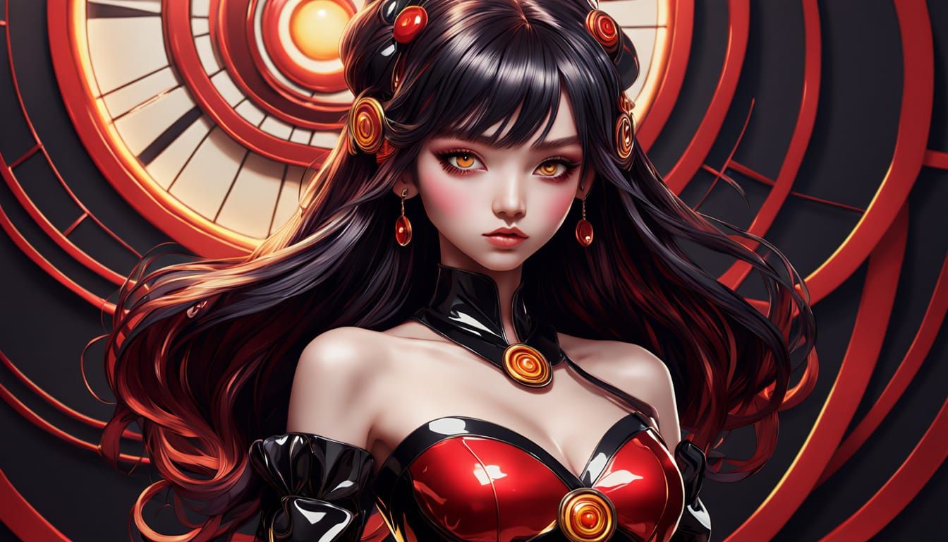 Anime-Style Concept Art of Rika Kaen in Shiny Dress