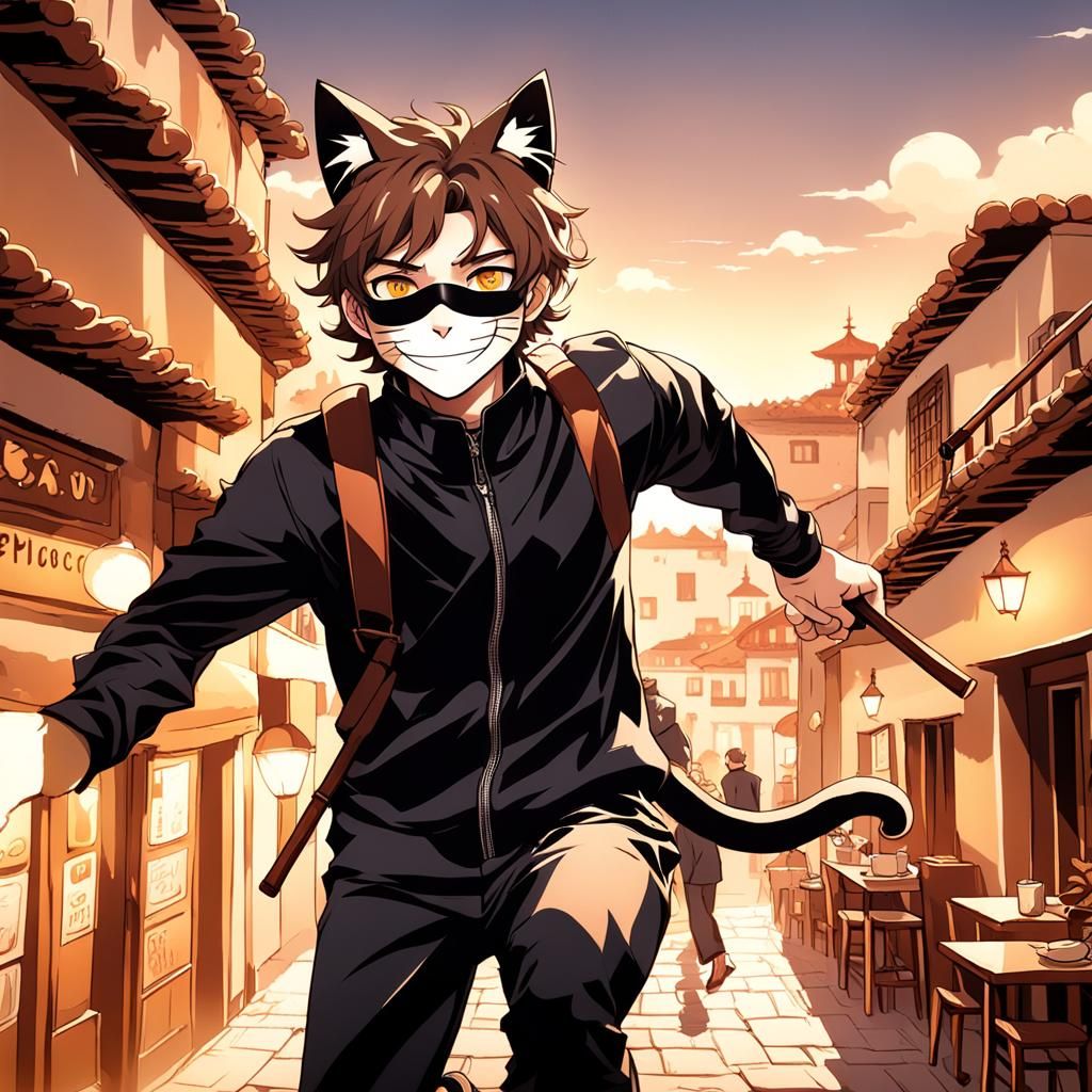 Anime Boy with Cat Ears Jumps in Cusco