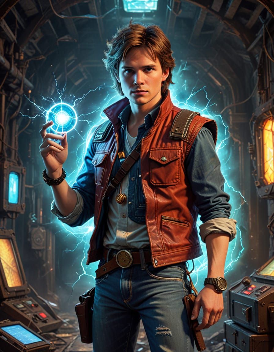 Steampunk Adventurer Discovers Hidden Ruins with Glowing Flu...