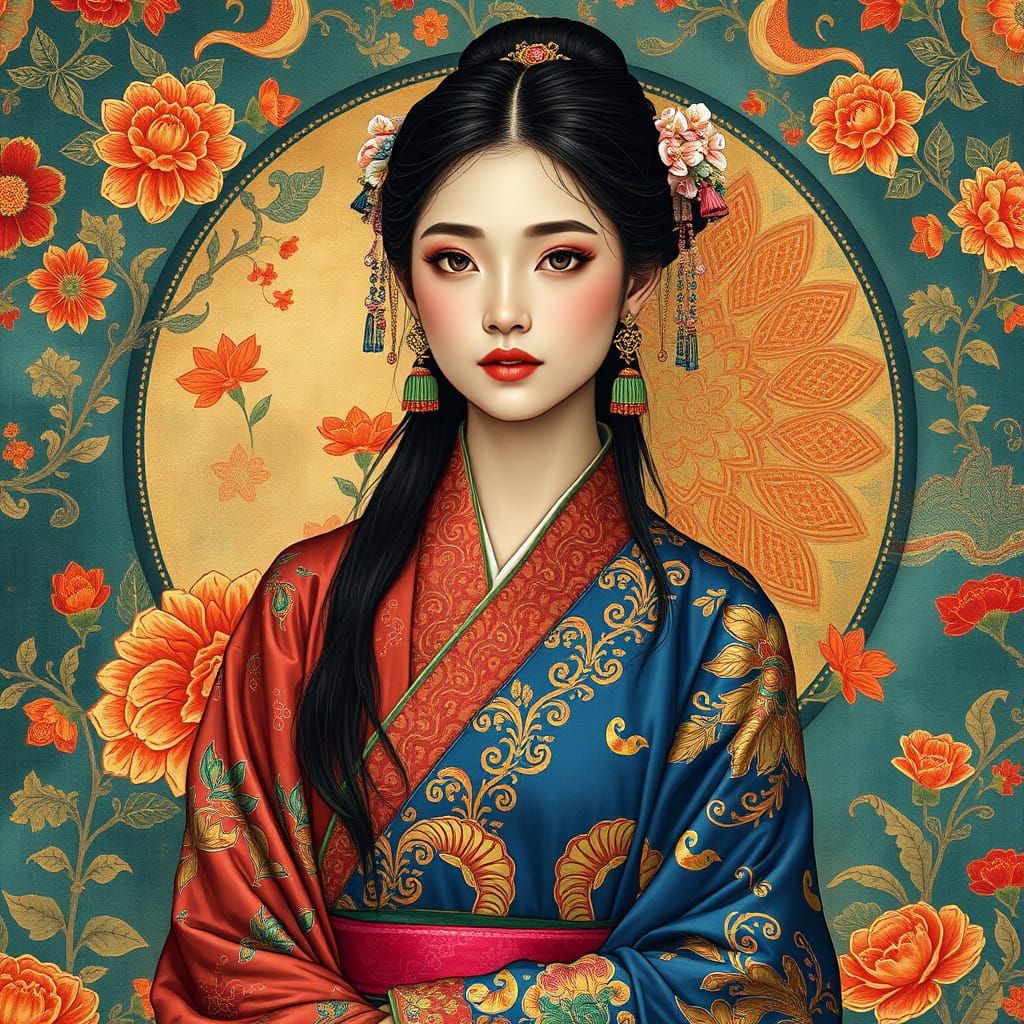 Oriental Woman in Silks, Delicate Brushstrokes