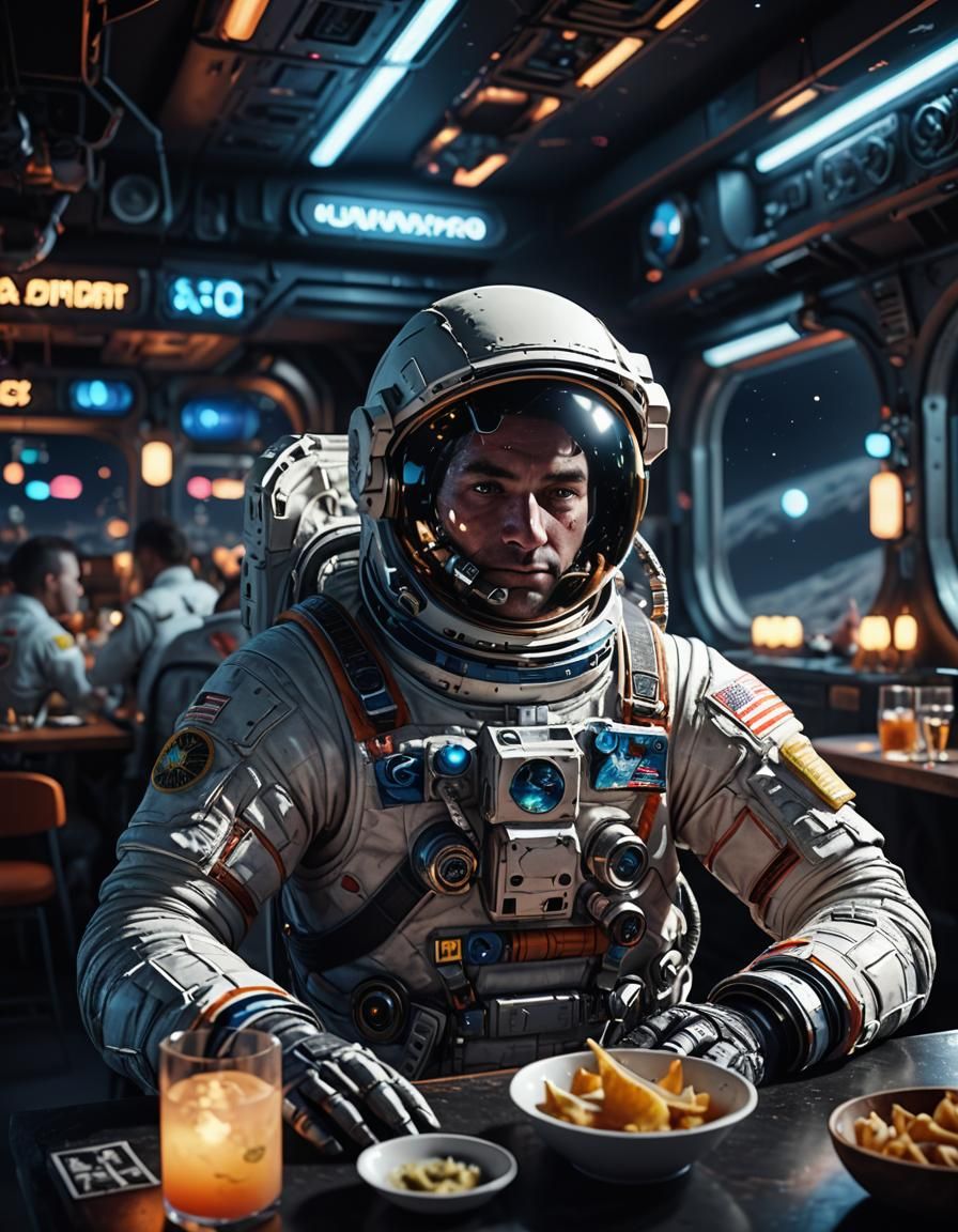 Astronaut in Moon Restaurant with Earth View