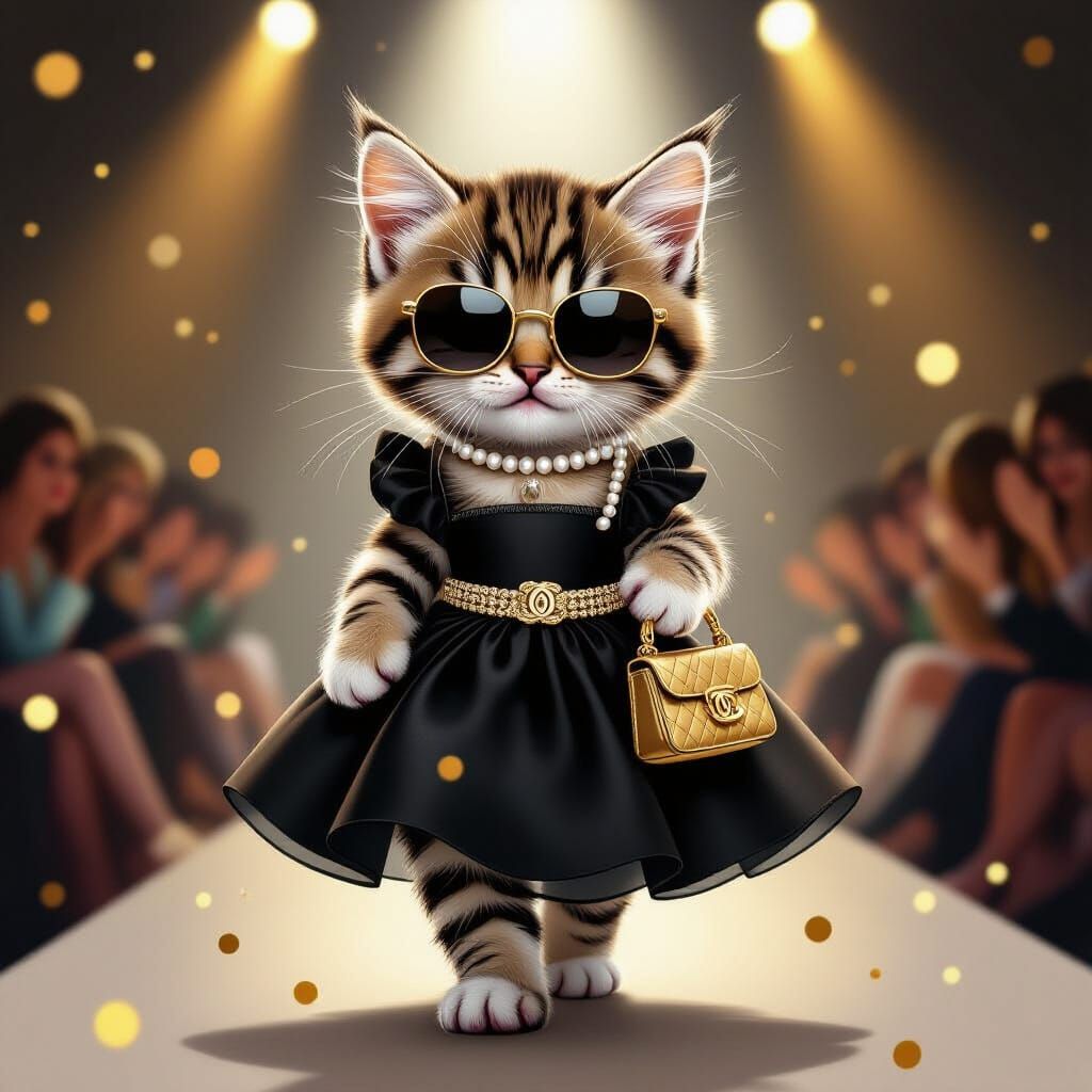 Adorable Kitten Struts Runway In Chanel Dress