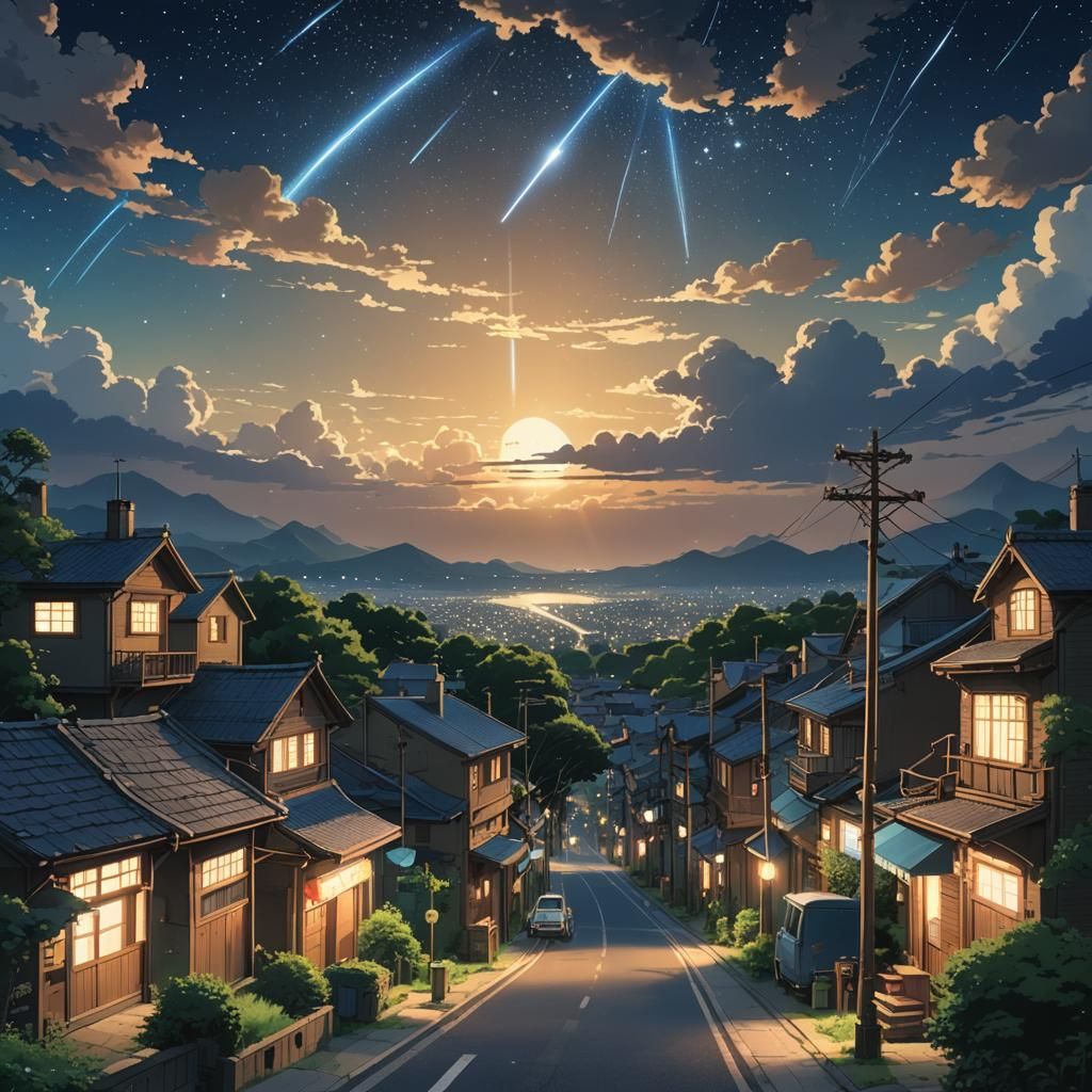 Weeping Stars and Comet Over Small Town, Anime Style