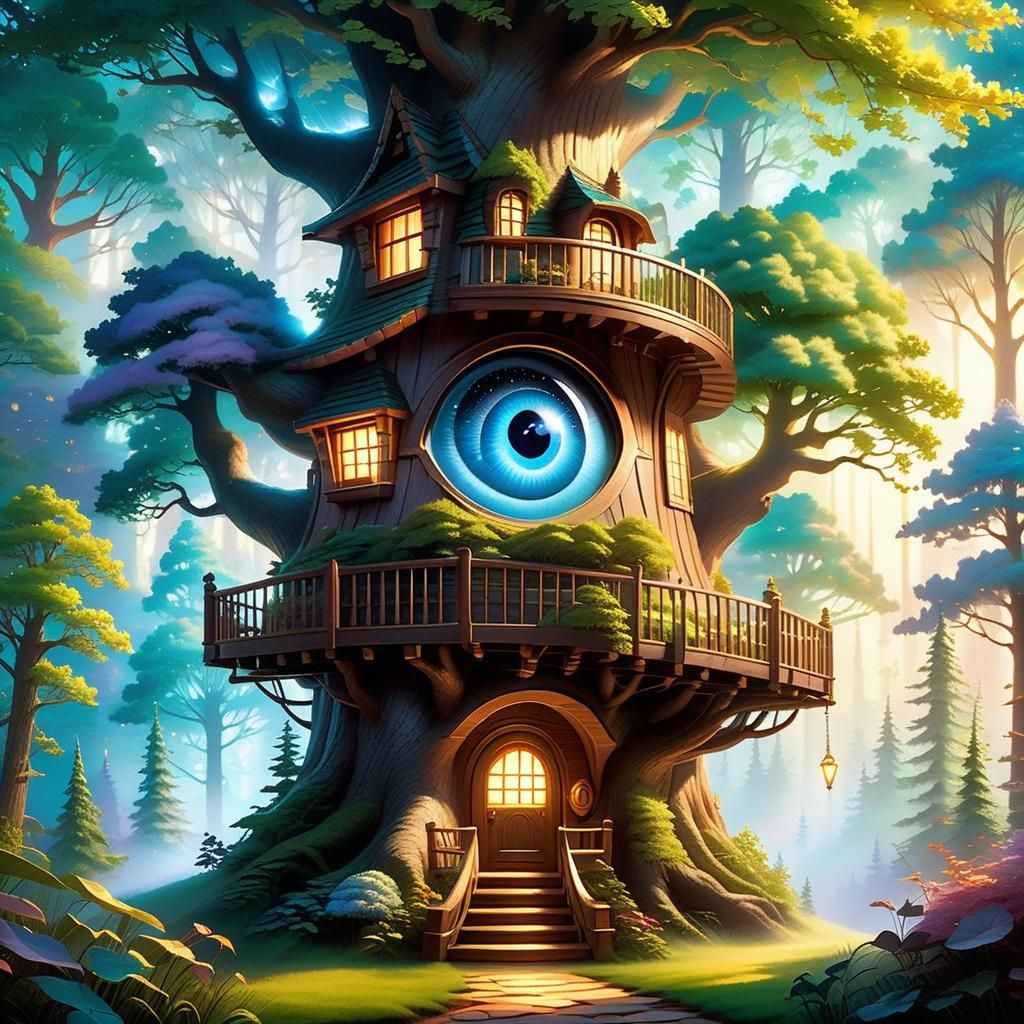 Enchanted Treehouse with Celestial Eye in 3D