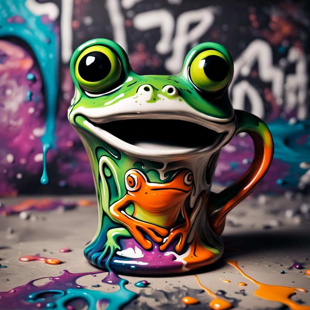 Eccentric Frog Mug in Graffiti Street Art Style