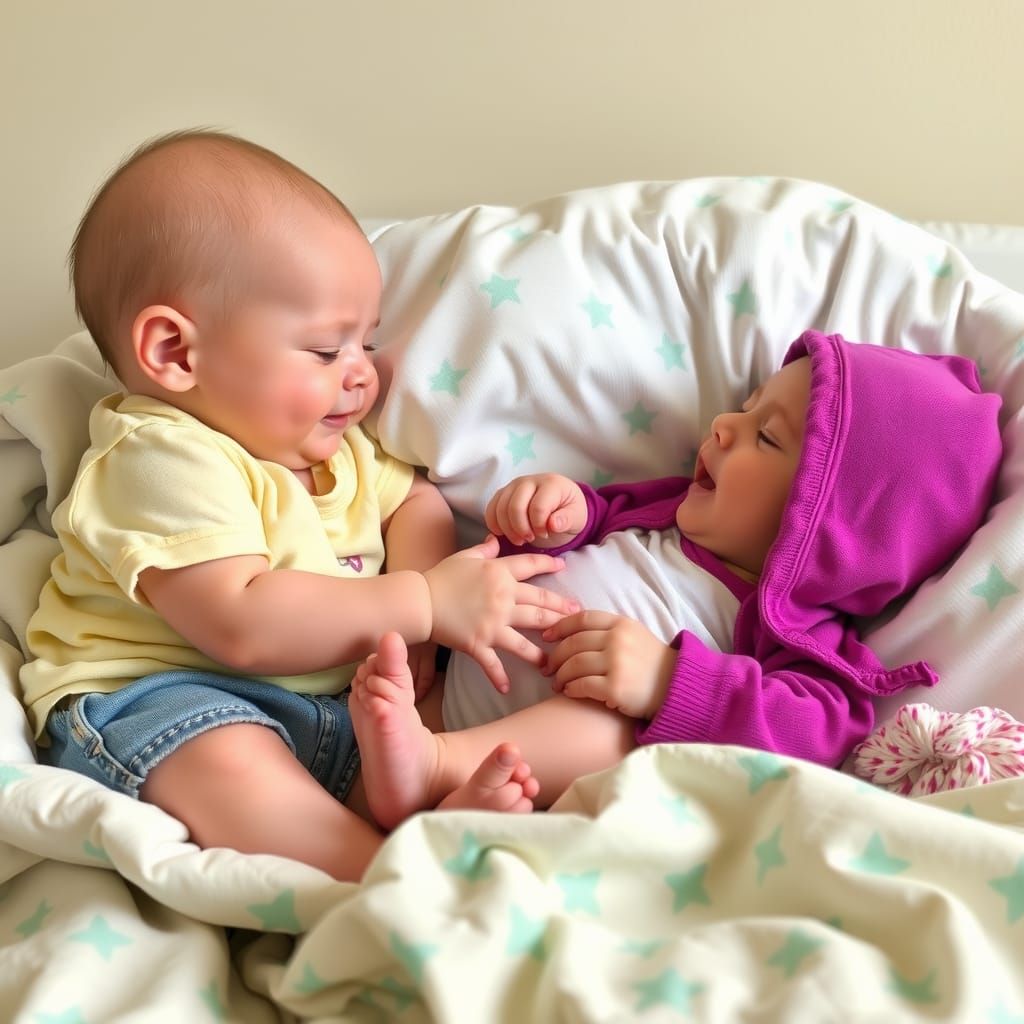 Babies Playfully Compete for Breastfeeding