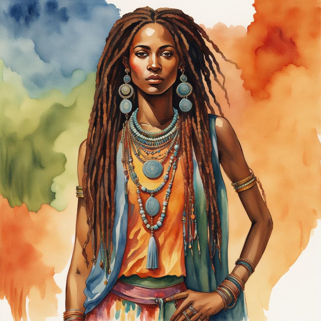 Watercolor Painting of a Modern Moorish Woman