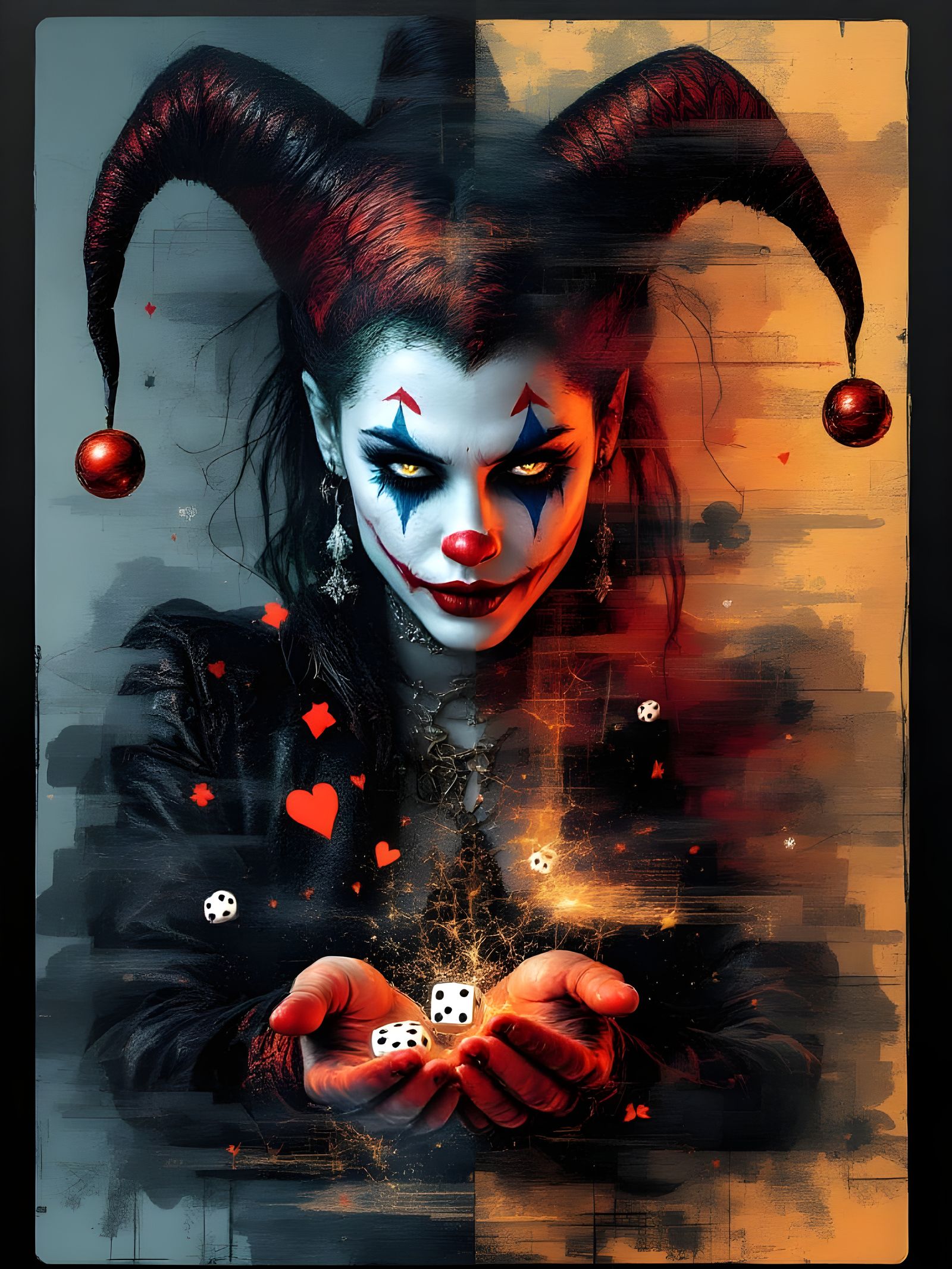 Stunning Double Exposure of Jester Joker Girl in Card Suit S...