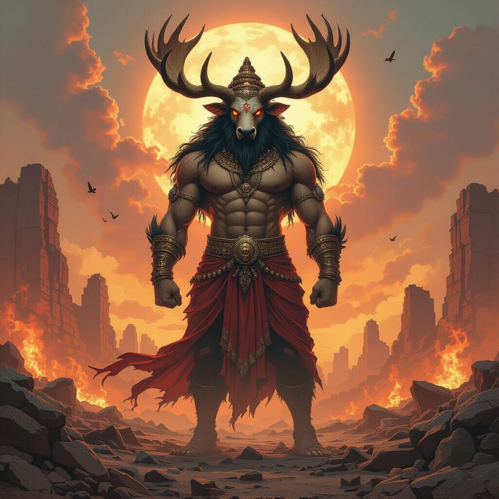 Narasimha on Apocalyptic Battlefield in Anime Style