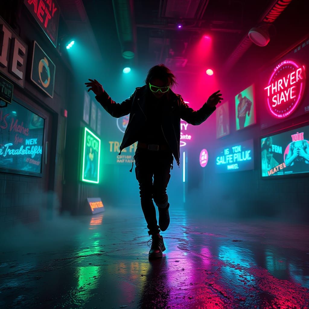 Cyberpunk Rave Dancer in Neon Lights