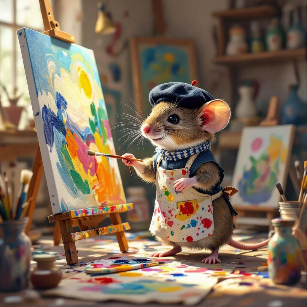 Mouse Artist in Studio: A Fauvist Dreamscape