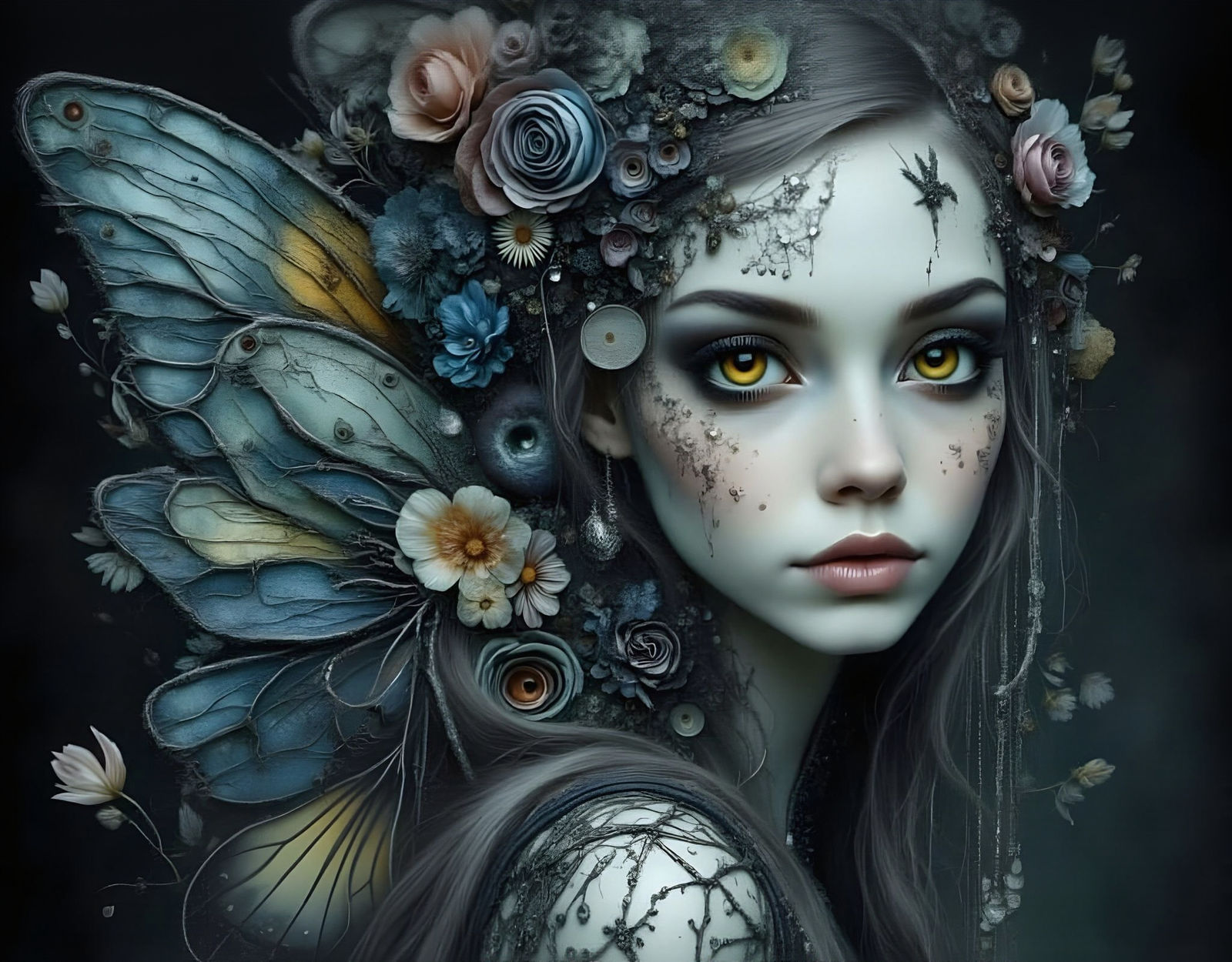 Watercolor Alien Fairy in Rococo Dress