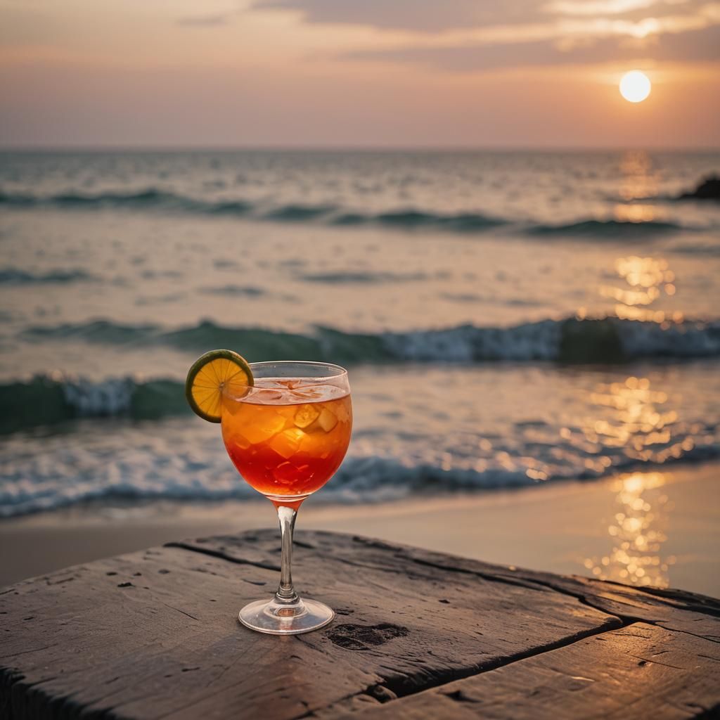Sunset-Themed Drink in Professional Photography Style