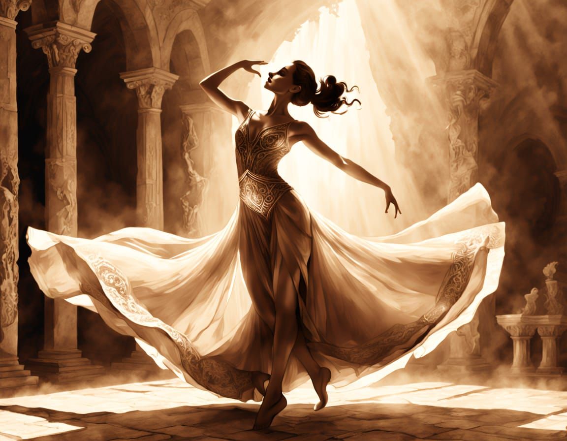 Elegant Dancer in Ancient Ruin Concept Art