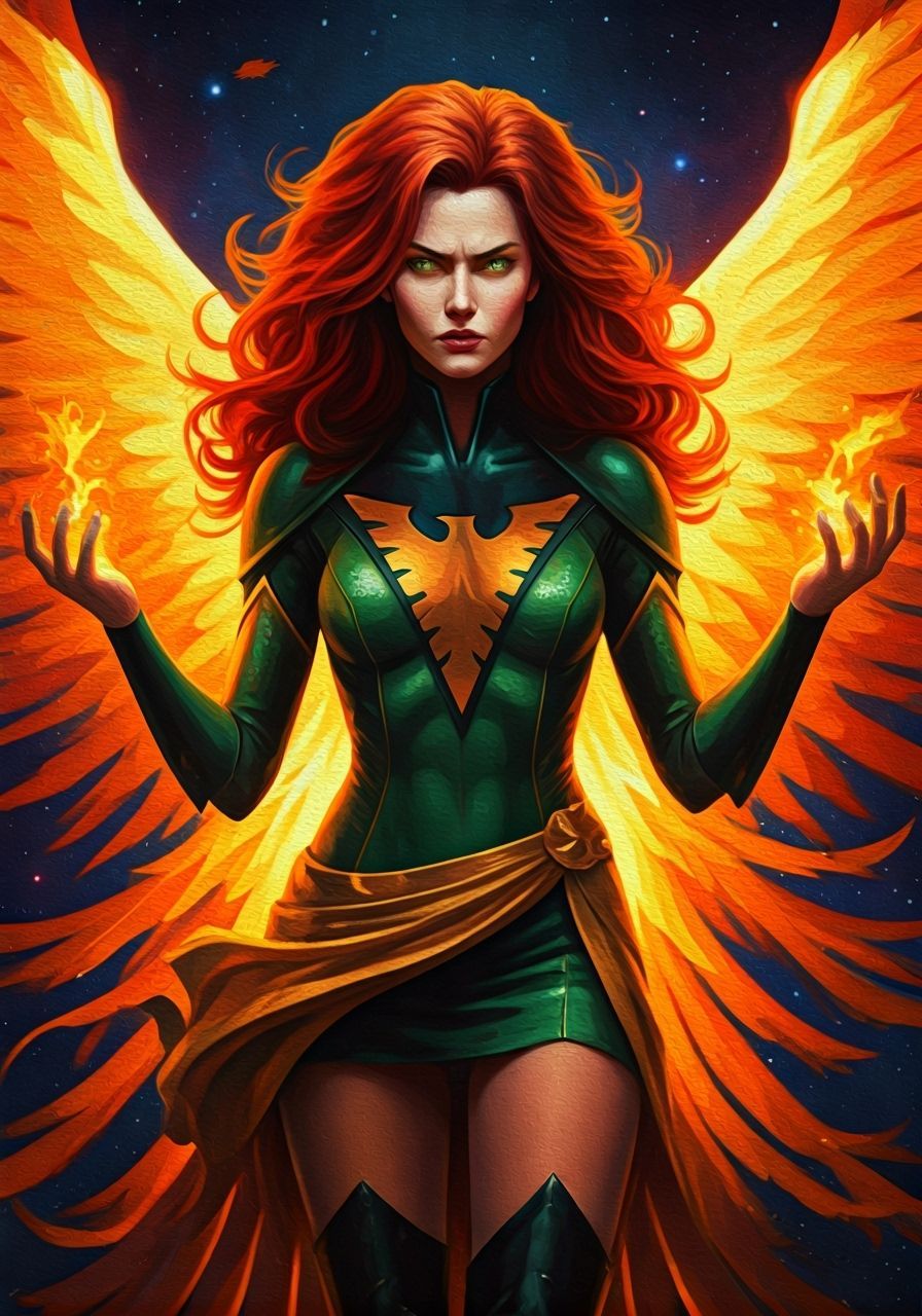 Cosmic Sorceress Jean Grey as Phoenix in Autumn Sky Dress
